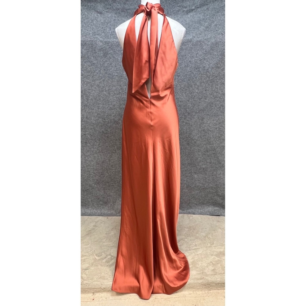 Lovely Terracotta Copper Halter Neck Maxi Bridesmaid Formal Prom LB025 Dress M L - Picture 4 of 11